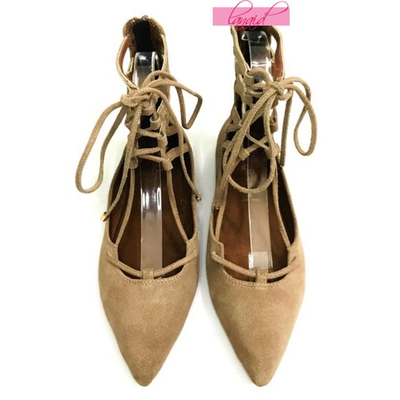 Free People Shay Lace-Up Flats Taupe Suede Leather Corset Strappy Distressed 6 - Picture 9 of 16